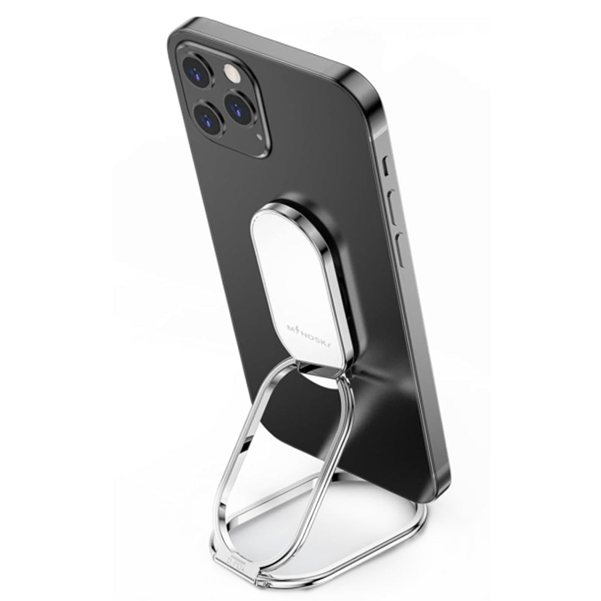 Phone Ring Holder Finger Kickstand 360°Rotation Cellphone Back Grip Foldable Cell Phone Stand for Desk Compatible with iPhone iPad Smartphones Tablets (Gun Black)
