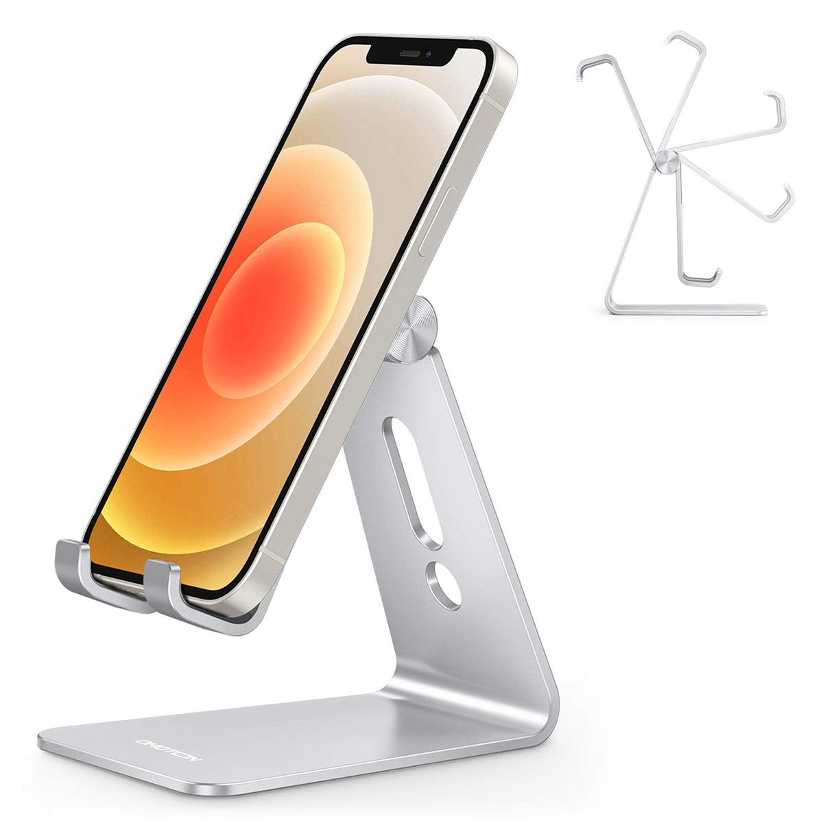 OMOTON Adjustable Cell Phone Stand, C2 Aluminum Desktop Phone Holder Dock Compatible with iPhone 15 14 13 Xs XR 8 Plus 7 6, Samsung Galaxy, Google Pixel, Android Phones, Rose Gold