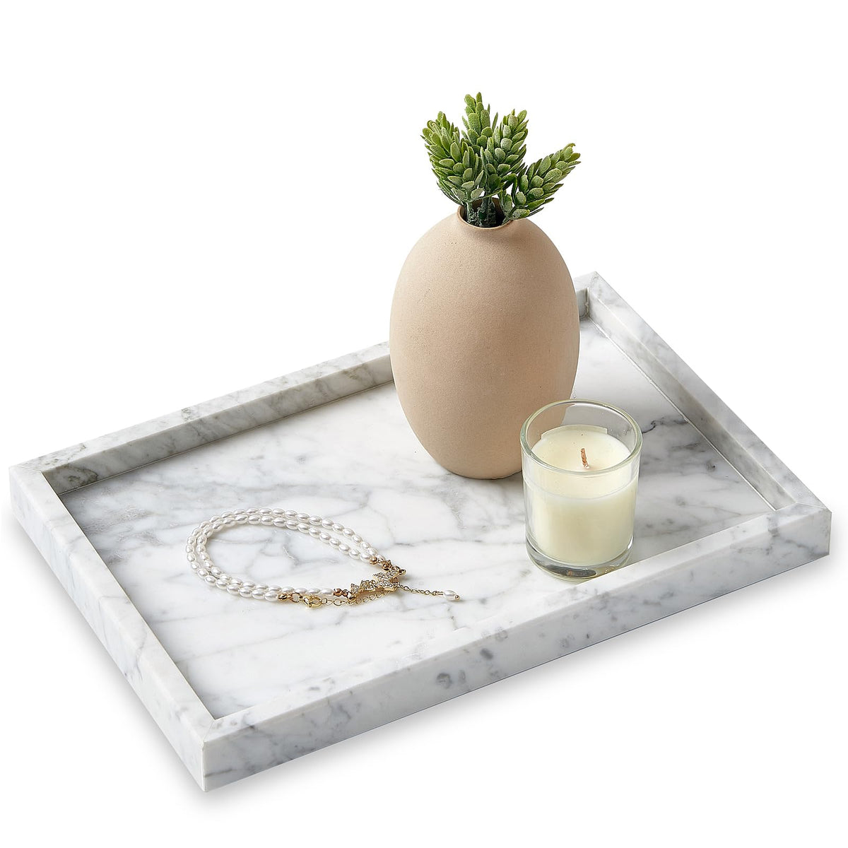 Natural Small Marble Vanity Tray, Stone Organizer for Bathroom & Kitchen