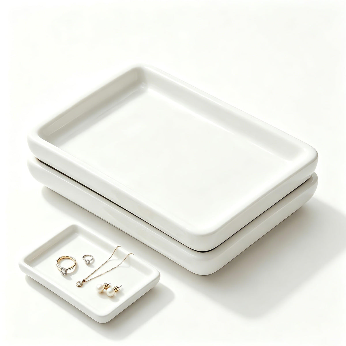 Square Minimalist Ceramic Ring Dish, White Jewelry Tray for Women, Modern Vanity Decor & Organizer, Ideal Engagement Wedding Birthday for Friend Sister