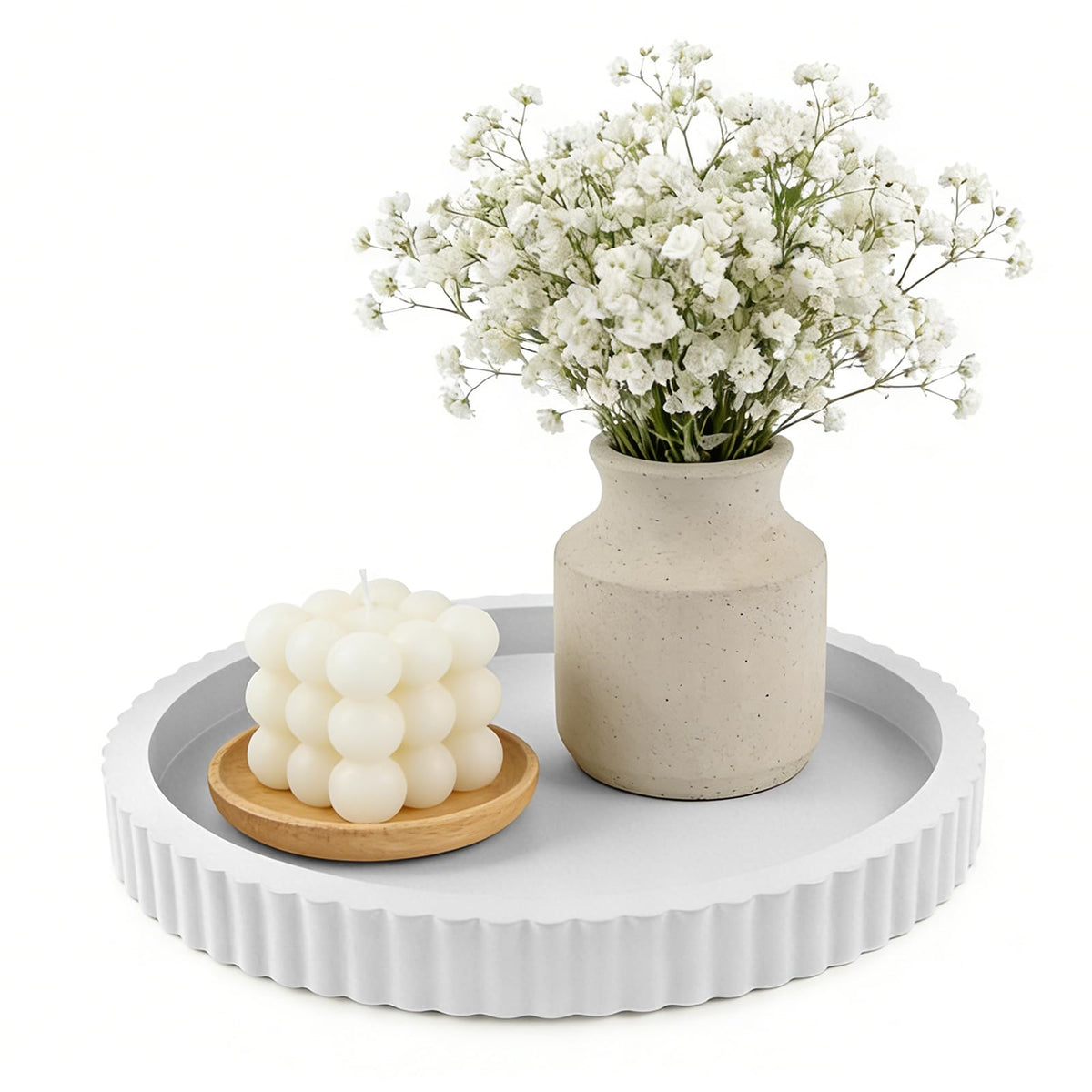 Modern Decorative Tray for Coffee Table, 11" Wooden Black Round Small Decor Tray for Candle, Perfume, Vanity, Kitchen Island Counter & Table Centerpiece