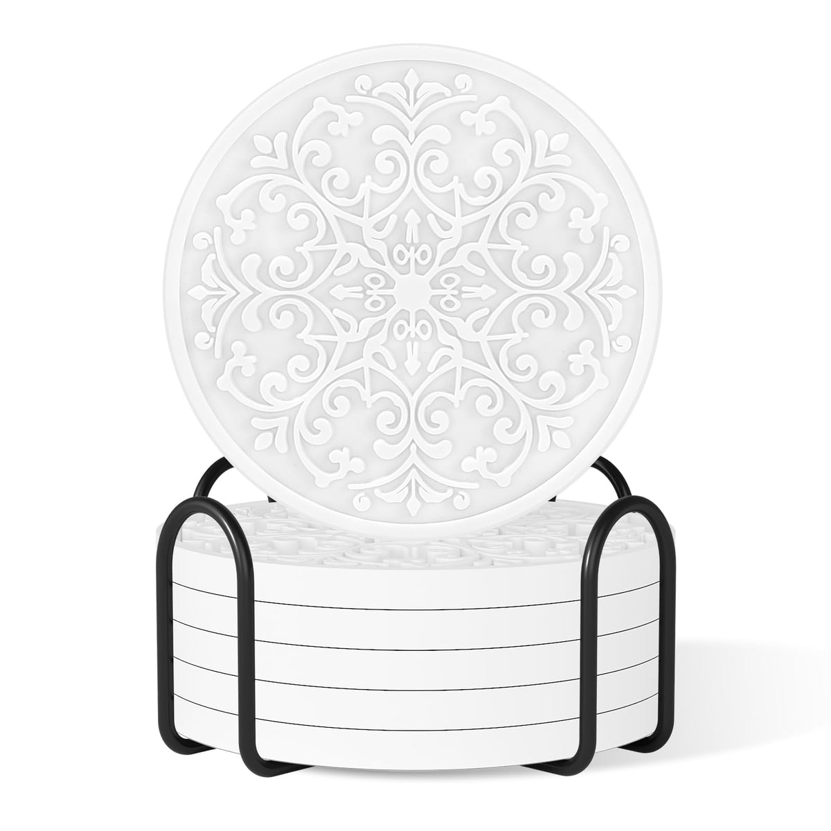Drink Coasters, Coasters Set of 6 with Holder, Non-Slip Silicone Cup Mat