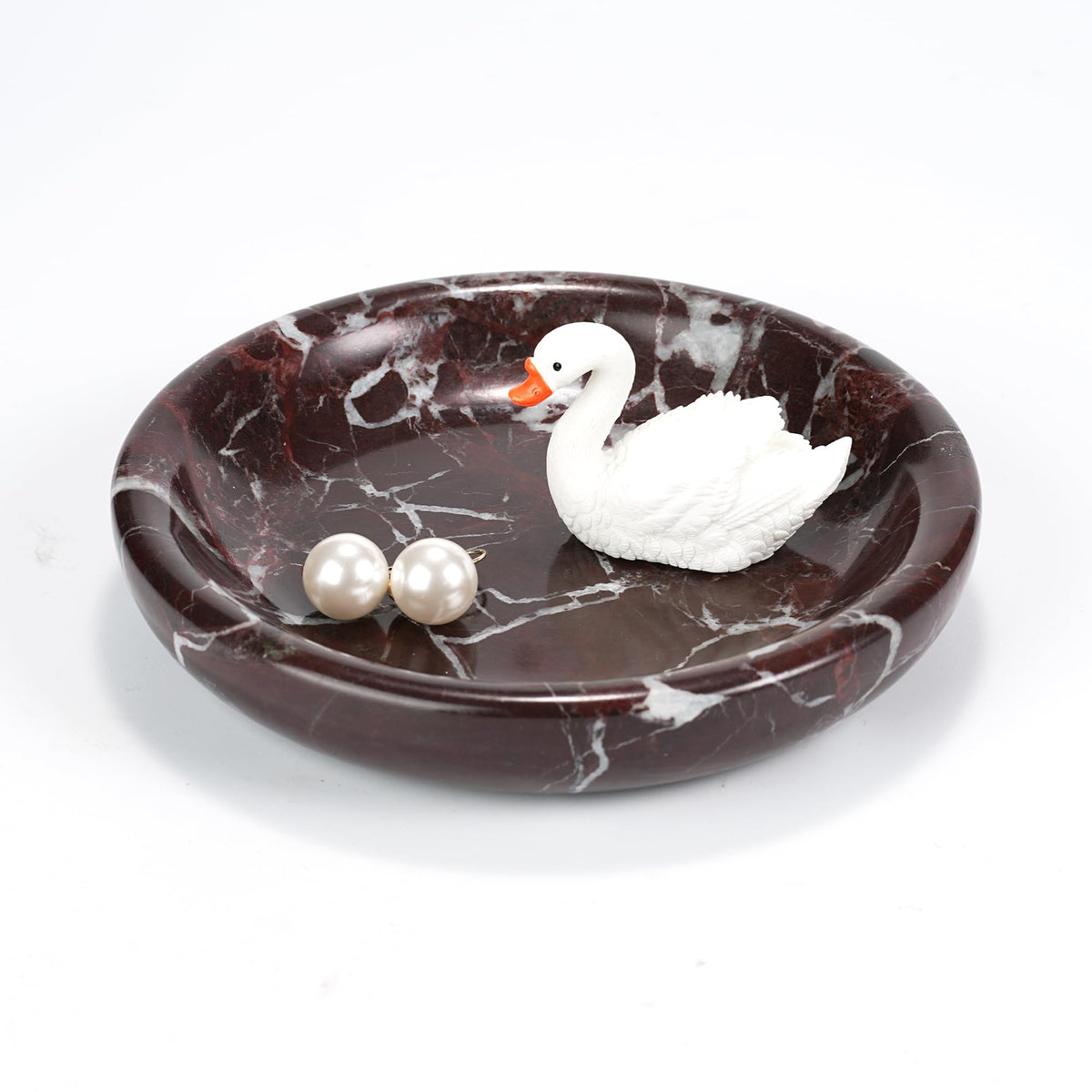 Brown Marble Jewelry Tray - Stone Trinket Ring Key Purse Holder Dish, Small Cute Round Plate Decorative Bowl for Nightstand Entryway Coffee Table Decor (5.5 inch)