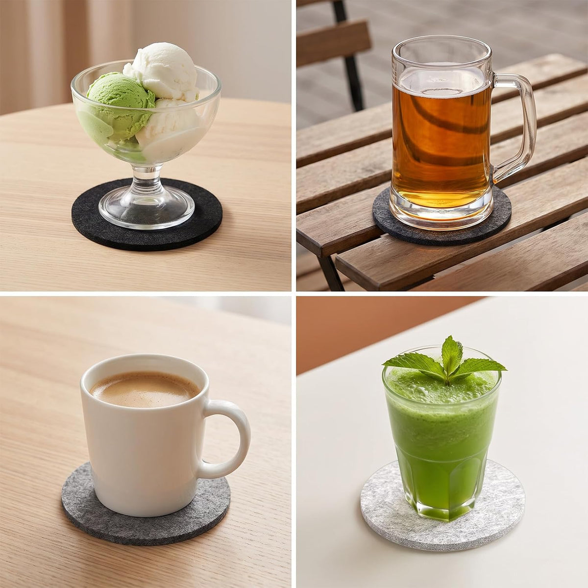 3.94 in Felt Coasters for Drinks Set of 8 Round Absorbent Coaster