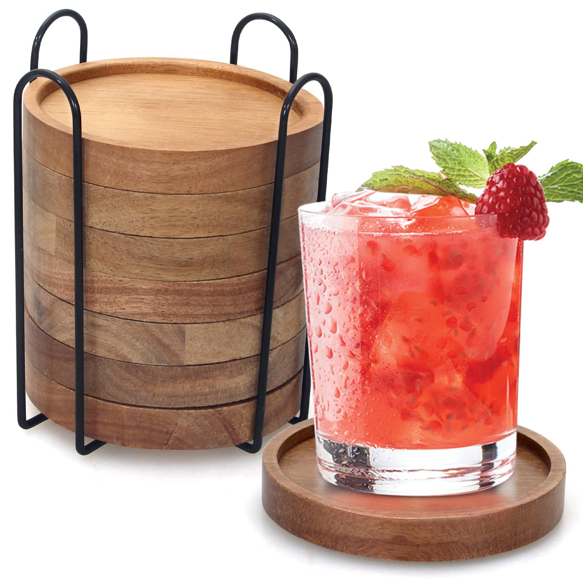 Wooden Coaster Set of 6 Coffee Table Decor Bar Cup Drink Coasters Holder