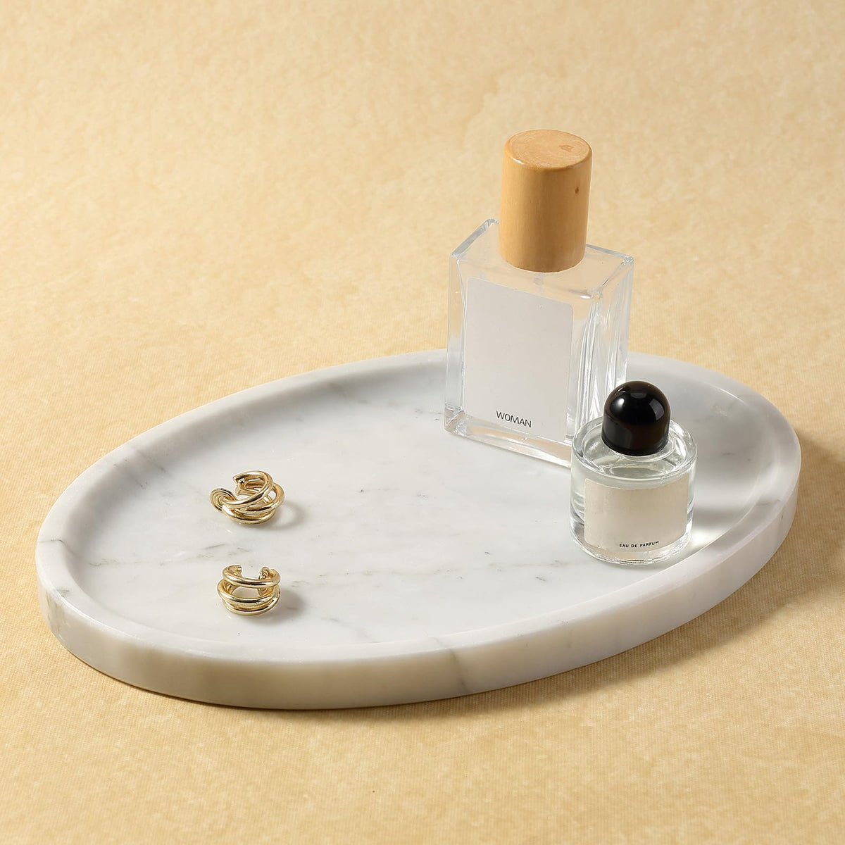 Koville Italian Round Travertine Tray, 8" Vanity Decorative Marble Tray for Countertop, Catchall for Perfume, Candles, Jewelry Dish