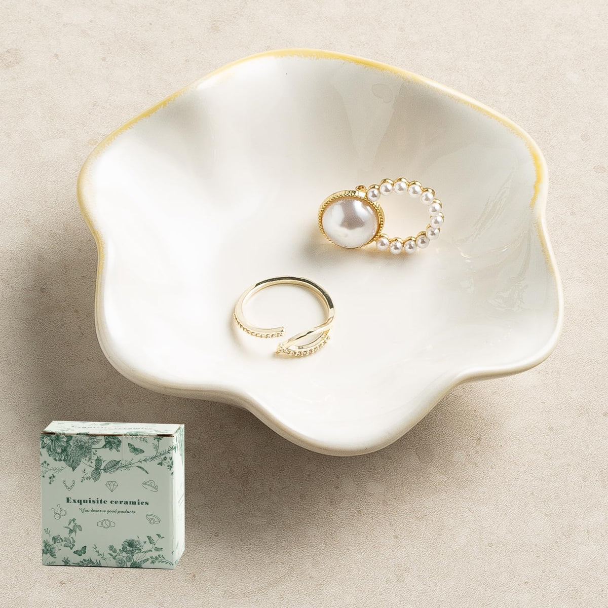 Ceramic Lotus Leaf Trinket Dish, Ring Holder for Jewelry