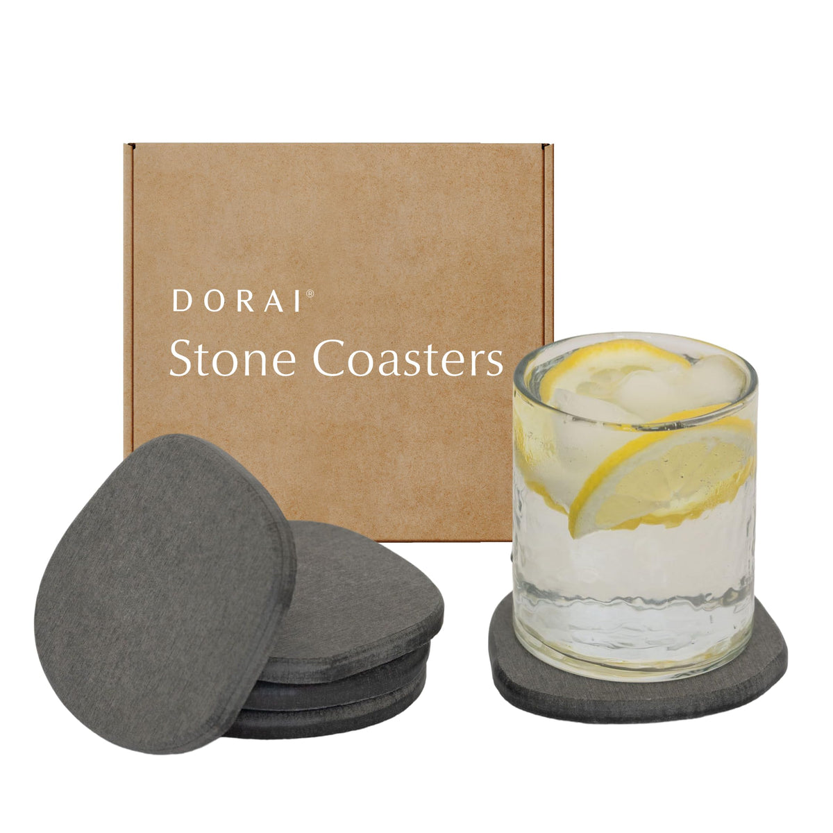 Dorai Home Stone Coasters Set - Diatomaceous Earth Water-Absorbing Drink Coaster for Coffee Table, Kitchen or Bar, Modern Stone Appearance | Slate - Set of 4