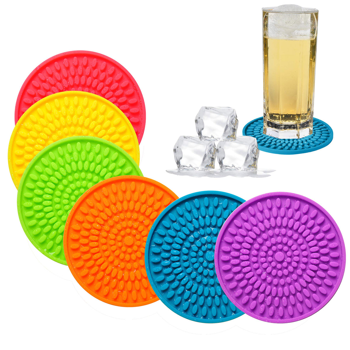 KindGa Rubber Coasters for Drinks - Large Silicone Coasters Set of 8 Brown