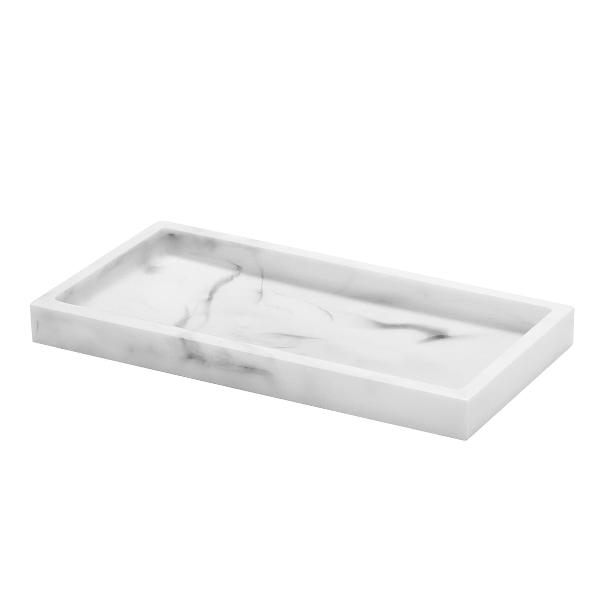 Luxspire Resin Bathroom Tray for Countertop Organizer, Mini, White Marble