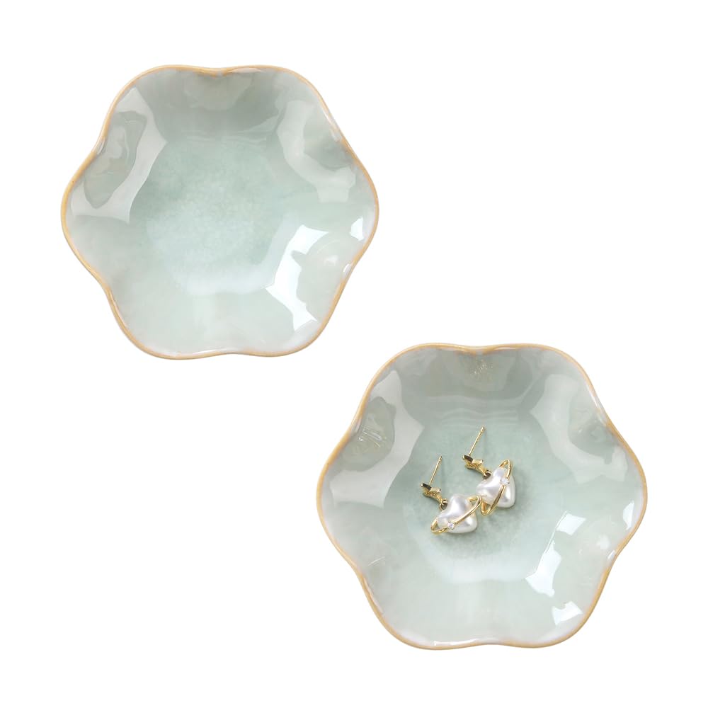JAMEND CLXP Lotus Leaf Shape Decorative Ring Tray, Small Key Bowl, Ceramic Trinket Tray Jewelry Dish Organizing Necklace Earrings, Home Decoration for Mom Best Friend Sister, Light Green.