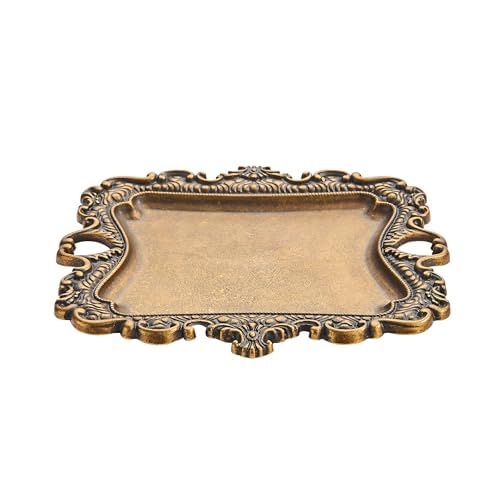 khtumeware 1 Pack Vintage Gold Jewelry Dish Antique Brass Jewelry Trays ideal for holding jewelry rings and small trinkets.