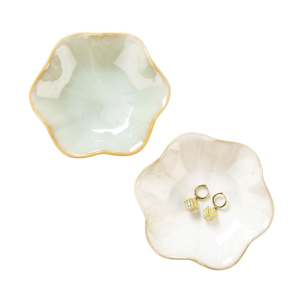 JAMEND CLXP Lotus Leaf Shape Decorative Ring Tray, Small Key Bowl, Ceramic Trinket Tray Jewelry Dish Organizing Necklace Earrings, Home Decoration for Mom Best Friend Sister, Light Green.