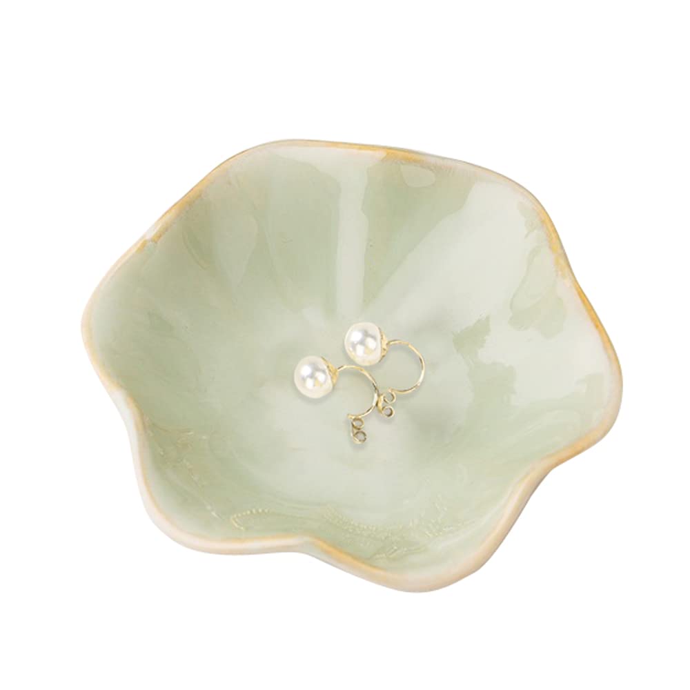Binoster Ceramic Jewelry Dish,Leaf Jewelry Tray Key Tray,Small Ring Dish Holder Jewelry Plate Trinket Tray Catchall Tray Nightstand Decor For Entryway Green Table Room Decor