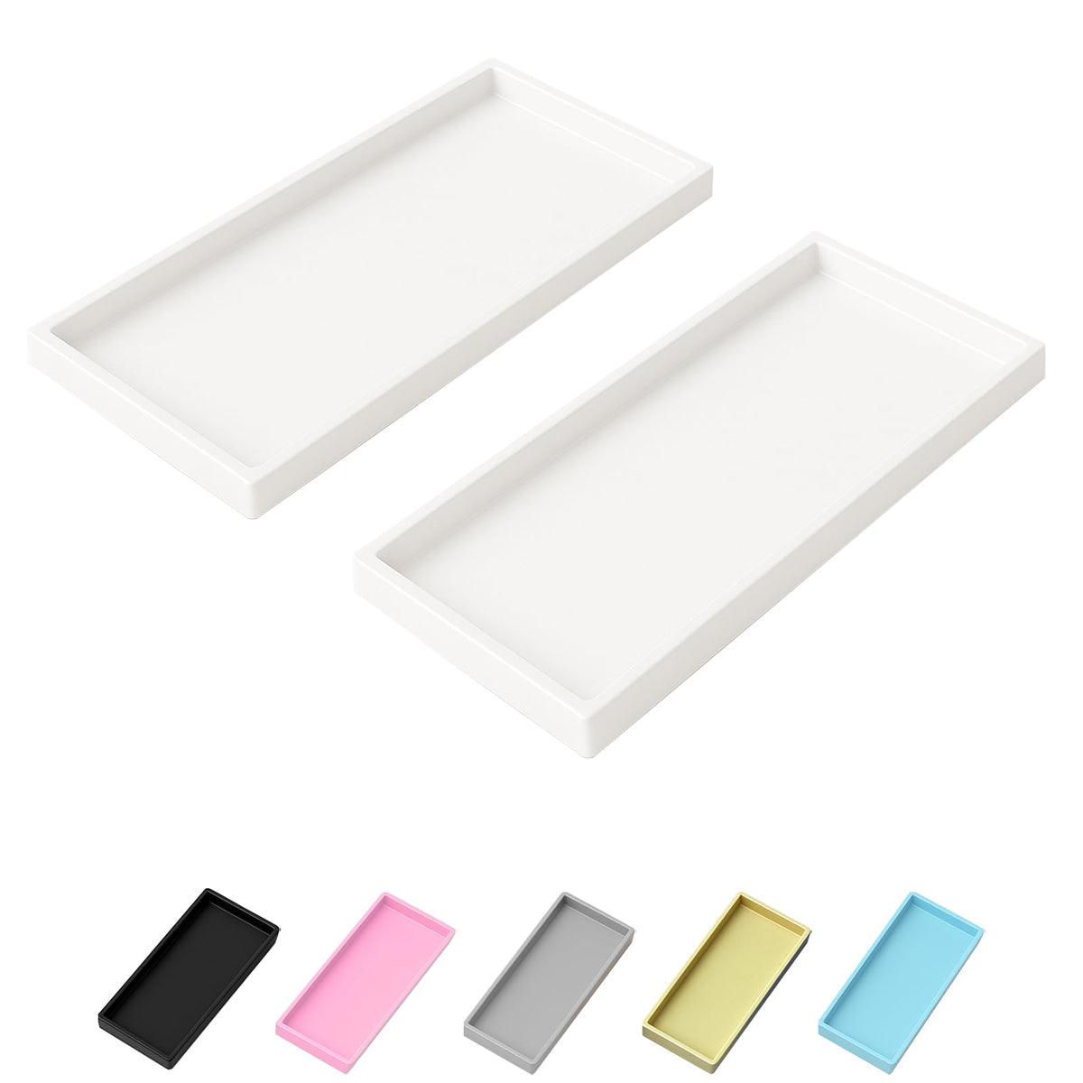 Vanity and Bathroom Tray, 7.7" ABS Countertop Organizer,Waterproof Vanity Tray for Toilet Tank,Perfume,Soap,Keys,Bathroom Accessories,Kitchen and Bath Trays,Non Slip Small Trays,White