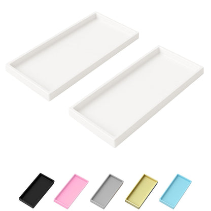 Vanity and Bathroom Tray, 7.7" ABS Countertop Organizer,Waterproof Vanity Tray for Toilet Tank,Perfume,Soap,Keys,Bathroom Accessories,Kitchen and Bath Trays,Non Slip Small Trays,White