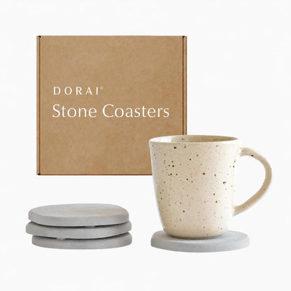 Dorai Home Stone Coasters Set - Diatomaceous Earth Water-Absorbing Drink Coaster for Coffee Table, Kitchen or Bar, Modern Stone Appearance | Slate - Set of 4