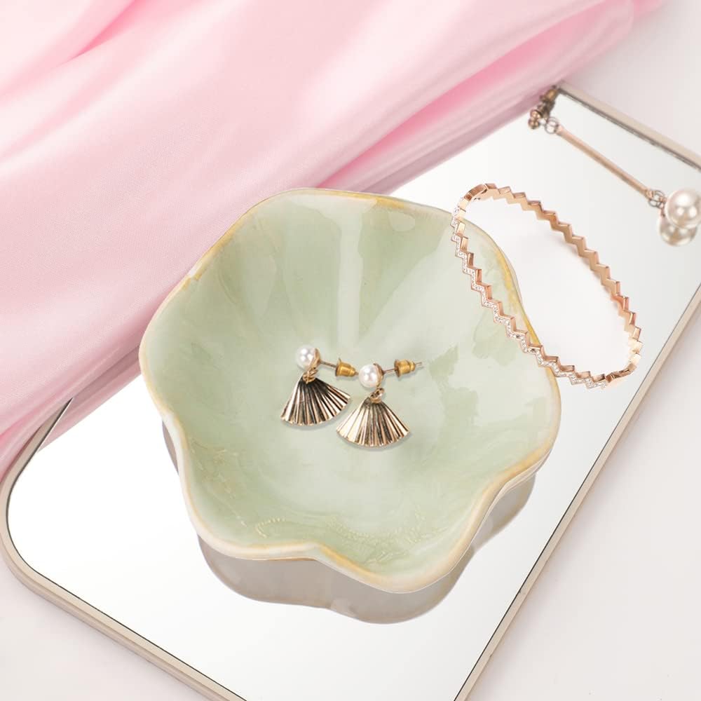 Binoster Ceramic Jewelry Dish,Leaf Jewelry Tray Key Tray,Small Ring Dish Holder Jewelry Plate Trinket Tray Catchall Tray Nightstand Decor For Entryway Green Table Room Decor