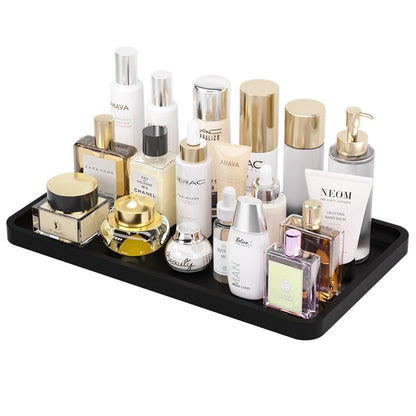 Weenson Small Bathroom Vanity Tray for Countertop Makeup Perfume Jewelry Decor Candle Keys, Small Black Kitchen Tray for Soap Dispenser Spice Bamboo Toilet Tray 7.9" L x 4" W x 0.79" H