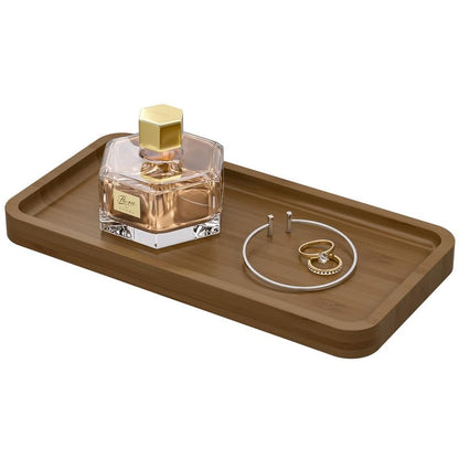 Weenson Small Bathroom Vanity Tray for Countertop Makeup Perfume Jewelry Decor Candle Keys, Small Black Kitchen Tray for Soap Dispenser Spice Bamboo Toilet Tray 7.9" L x 4" W x 0.79" H