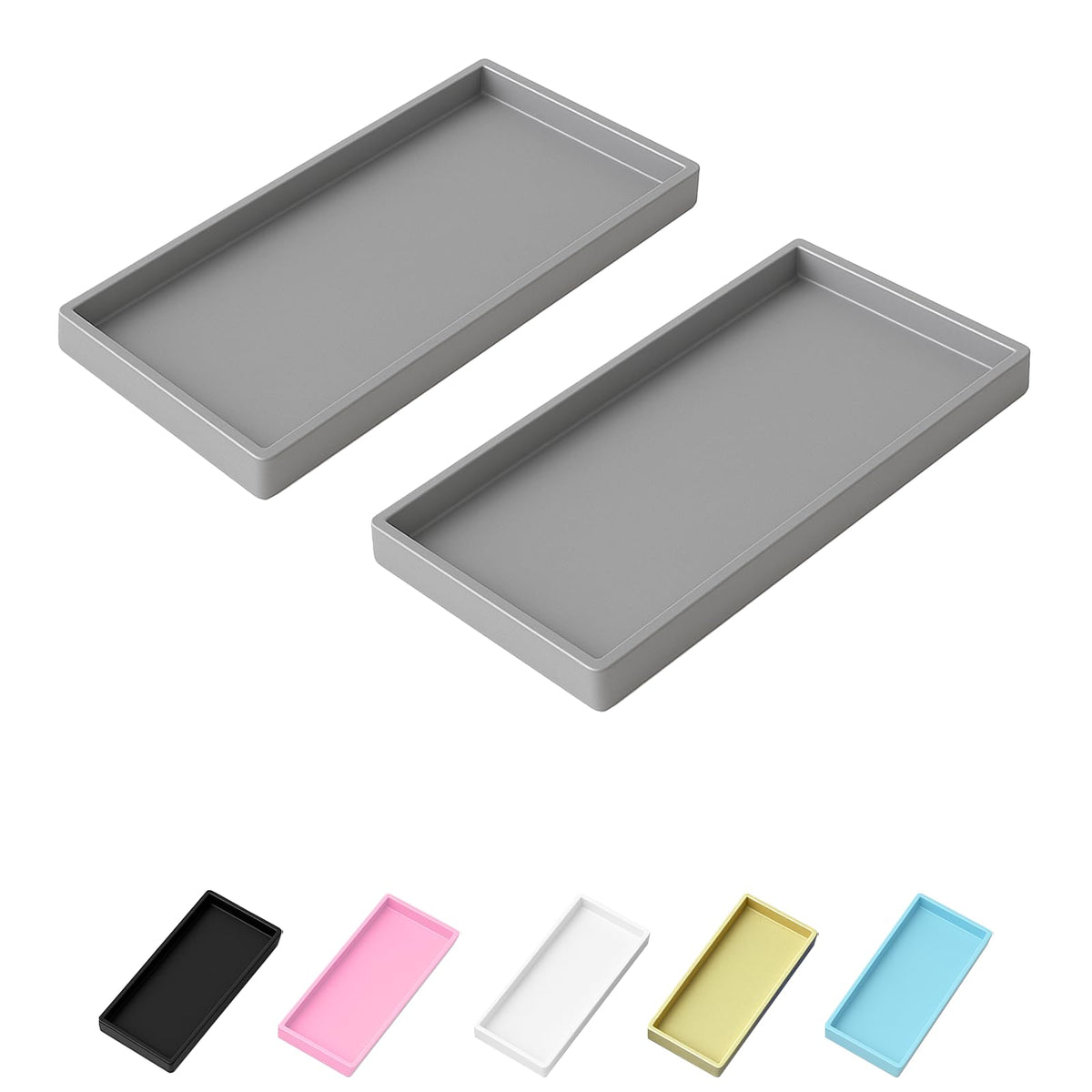 Vanity and Bathroom Tray, 7.7" ABS Countertop Organizer,Waterproof Vanity Tray for Toilet Tank,Perfume,Soap,Keys,Bathroom Accessories,Kitchen and Bath Trays,Non Slip Small Trays,White