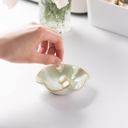 Mecaikru Ceramic Trinket Dish, 4in Ring Tray with Kiln Glaze Jewelry Dish
