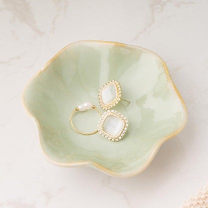 Mecaikru Ceramic Trinket Dish, 4in Ring Tray with Kiln Glaze Jewelry Dish