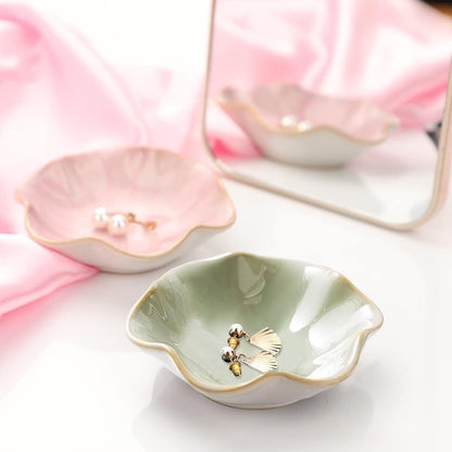 Binoster Ceramic Jewelry Dish,Leaf Jewelry Tray Key Tray,Small Ring Dish Holder Jewelry Plate Trinket Tray Catchall Tray Nightstand Decor For Entryway Green Table Room Decor