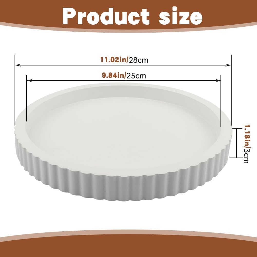 White Round Wood Tray, 11 in Fluted Vanity Tray