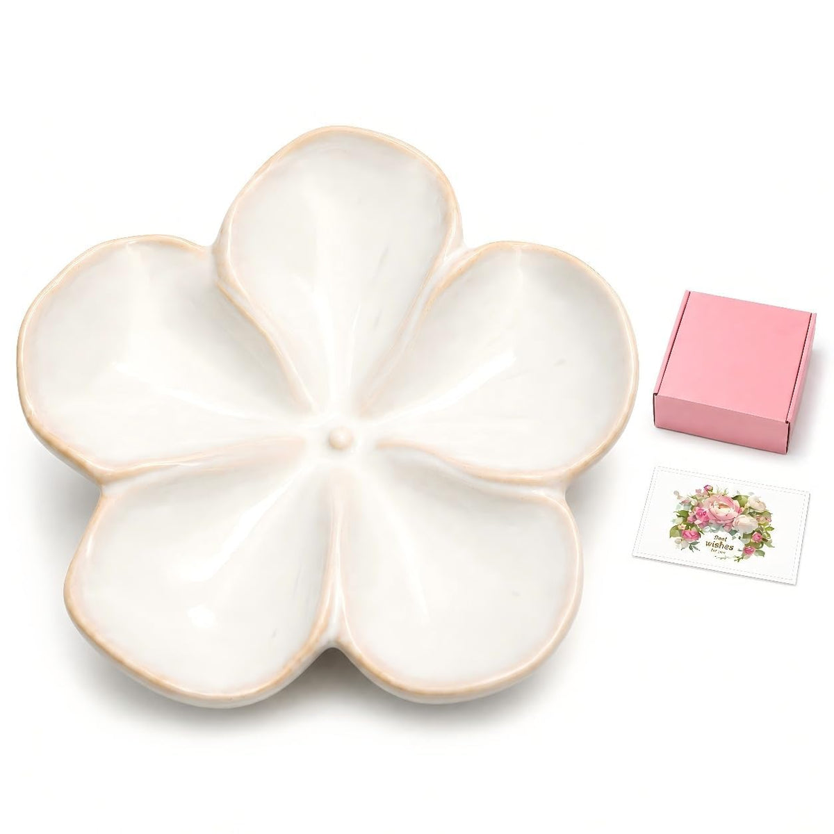 Ceramic Flower Jewelry Ring Trinket Dish Tray, Gifts for Women, Sage Green