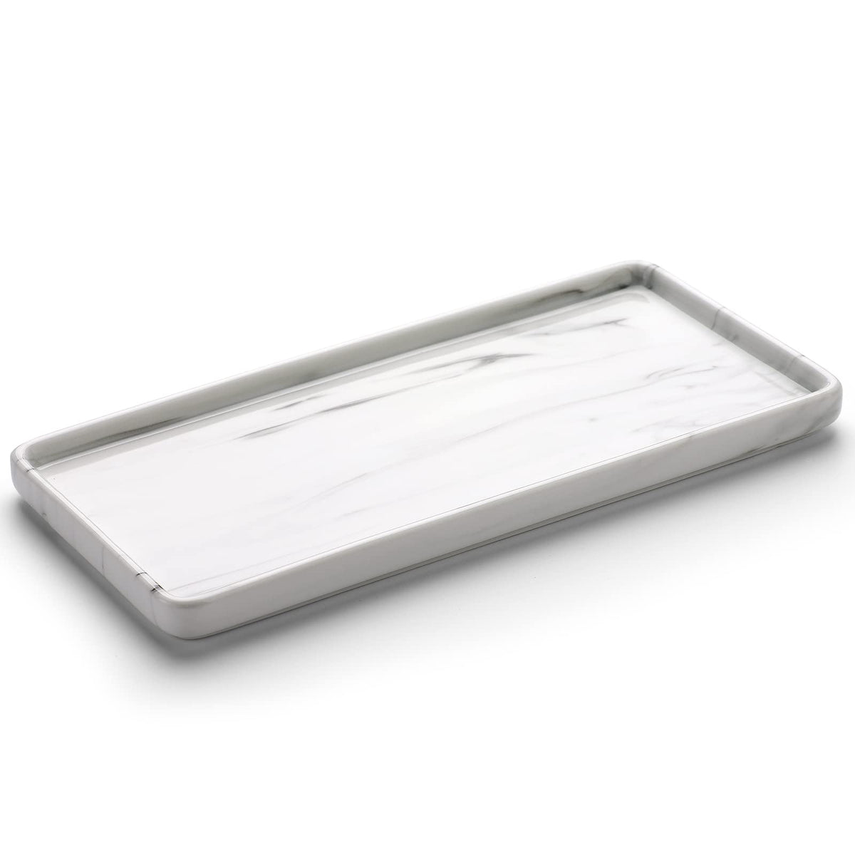 Gurygo 8" Bathroom Trays - Ceramic Vanity Tray for Bathroom - Small Ceramic Tray - Kitchen Soap Trays - Porcelain Dispenser Organizer for Kitchen Bathtub Counter (White)