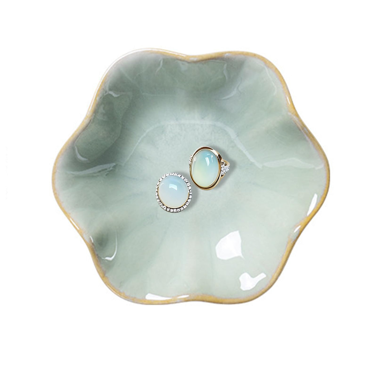 Lotus Leaf Ceramic Jewelry Ring Dish for Women (Mist Green)