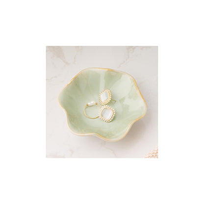 Mecaikru Ceramic Trinket Dish, 4in Ring Tray with Kiln Glaze Jewelry Dish
