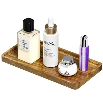 Weenson Small Bathroom Vanity Tray for Countertop Makeup Perfume Jewelry Decor Candle Keys, Small Black Kitchen Tray for Soap Dispenser Spice Bamboo Toilet Tray 7.9" L x 4" W x 0.79" H