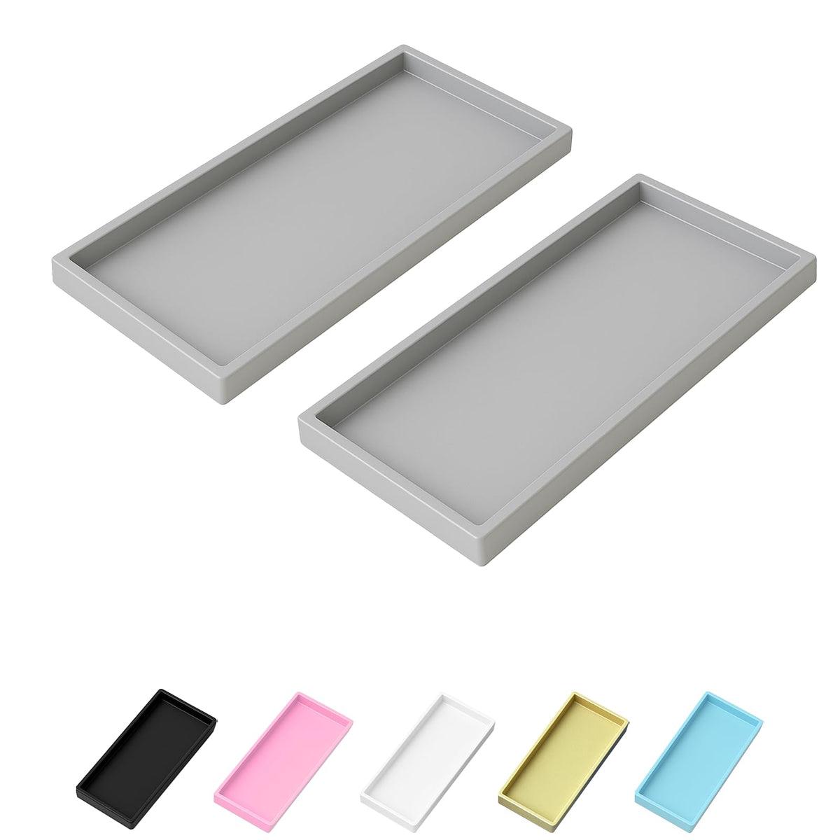 Vanity and Bathroom Tray, 7.7" ABS Countertop Organizer,Waterproof Vanity Tray for Toilet Tank,Perfume,Soap,Keys,Bathroom Accessories,Kitchen and Bath Trays,Non Slip Small Trays,White
