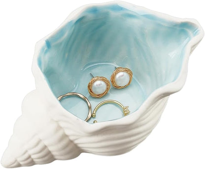 NBEADS Starfish Shape Ceramic Jewelry Tray, Aqua Shell Trinket Dish Ceramic Ring Earring Holder Ocean-themed Decorative Trinket Plate for Rings Earrings Necklaces Bracelet Jewelry Watch Keys
