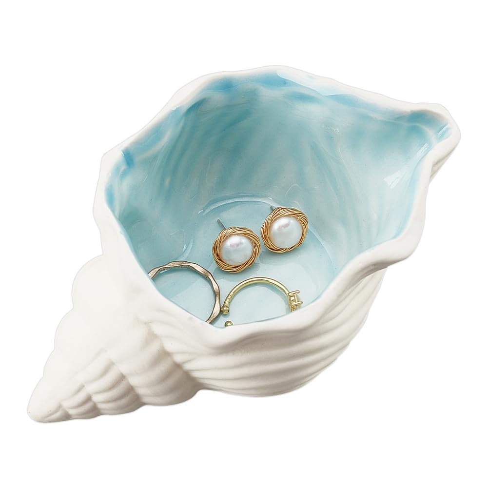 NBEADS Starfish Shape Ceramic Jewelry Tray, Aqua Shell Trinket Dish Ceramic Ring Earring Holder Ocean-themed Decorative Trinket Plate for Rings Earrings Necklaces Bracelet Jewelry Watch Keys