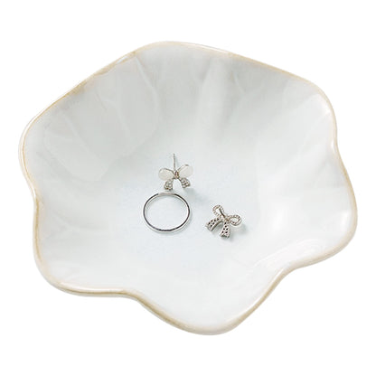 Mecaikru Ceramic Trinket Dish, 4in Ring Tray with Kiln Glaze Jewelry Dish