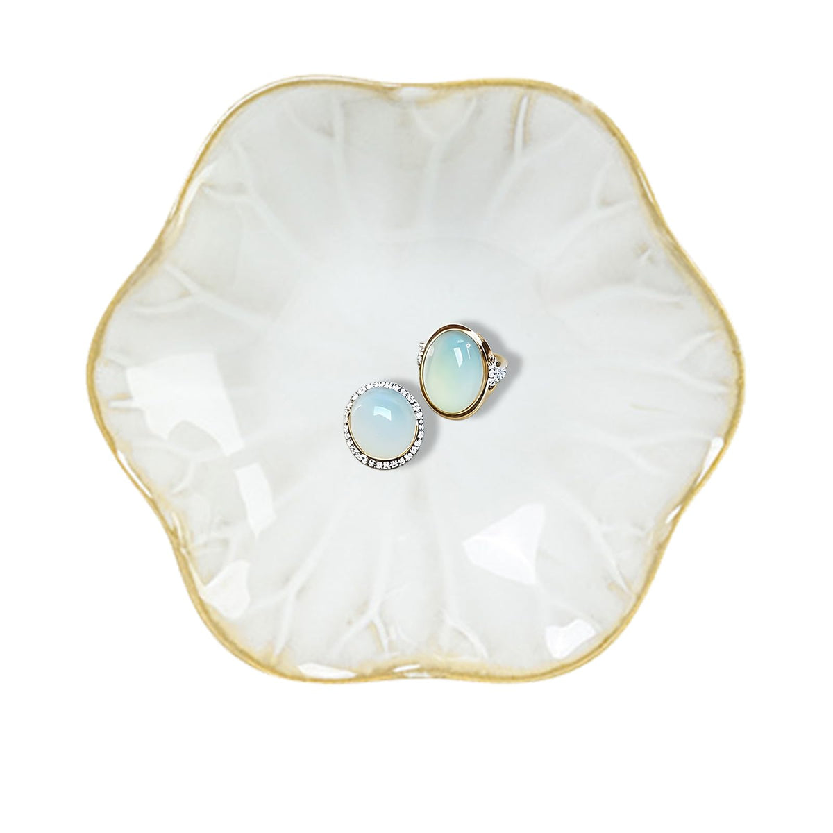 Lotus Leaf Ceramic Jewelry Ring Dish for Women (Mist Green)