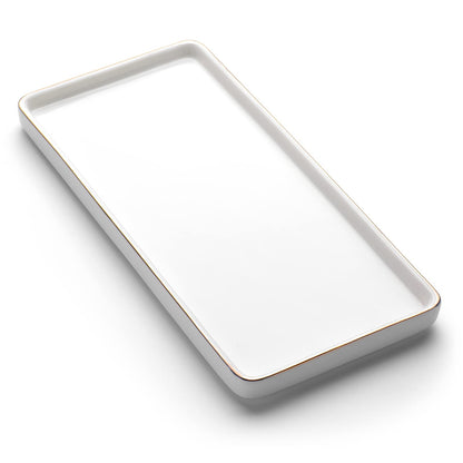 Gurygo 8" Bathroom Trays - Ceramic Vanity Tray for Bathroom - Small Ceramic Tray - Kitchen Soap Trays - Porcelain Dispenser Organizer for Kitchen Bathtub Counter (White)