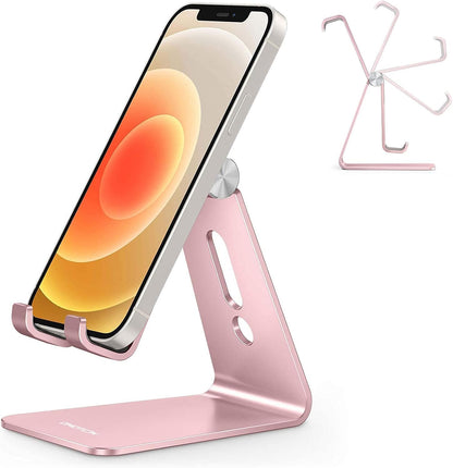 OMOTON Adjustable Cell Phone Stand, C2 Aluminum Desktop Phone Holder Dock Compatible with iPhone 15 14 13 Xs XR 8 Plus 7 6, Samsung Galaxy, Google Pixel, Android Phones, Rose Gold