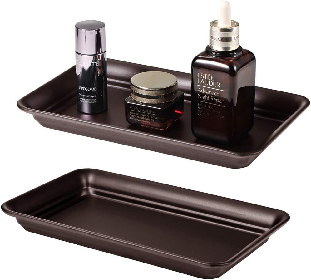SheeChung Metal Vanity Tray, Bathroom Counter Storage Tray, Bronze 2 Pack