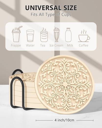 Drink Coasters, Coasters Set of 6 with Holder, Non-Slip Silicone Cup Mat