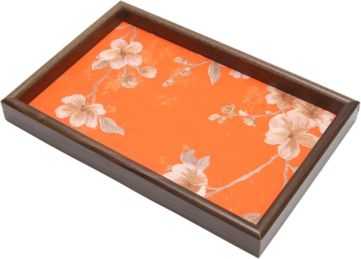 Wooden Valet Tray with Floral Base, Green Vintage Blossoms