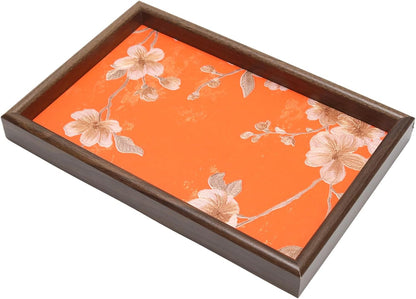 Wooden Valet Tray with Floral Base, Green Vintage Blossoms