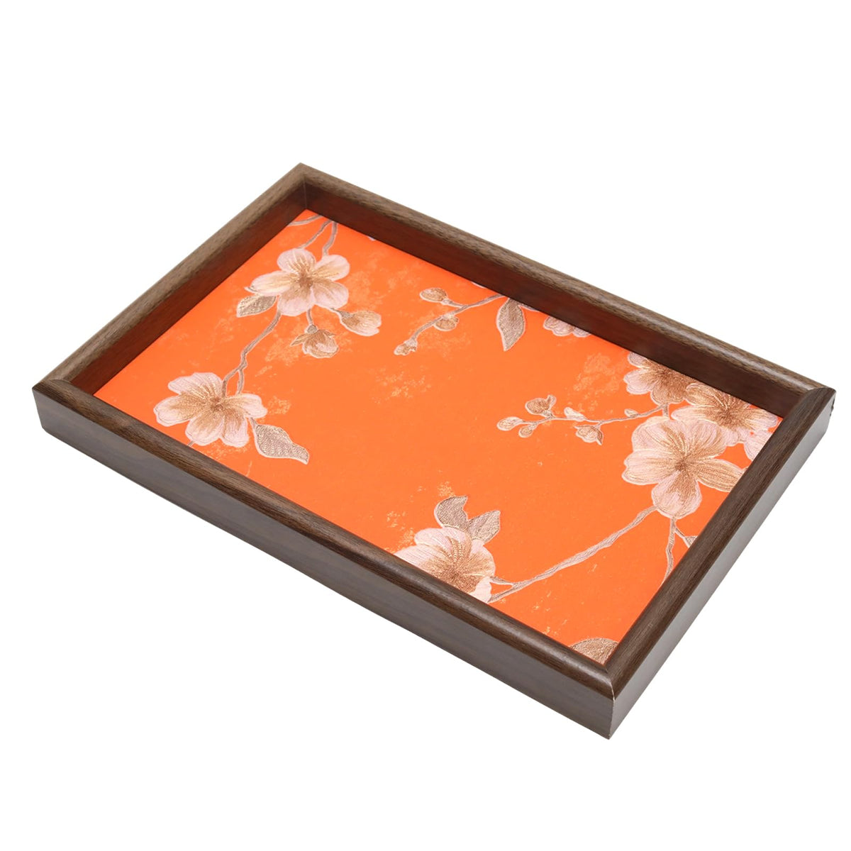 Wooden Valet Tray with Floral Base, Green Vintage Blossoms