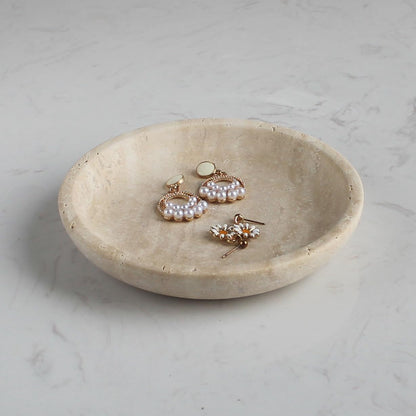 Nawgnail Natural Travertine Marble Jewelry Dish 5.5", Trinket Dish for Ring Earring, Gift for Woman Daugther(Beige Travertine)