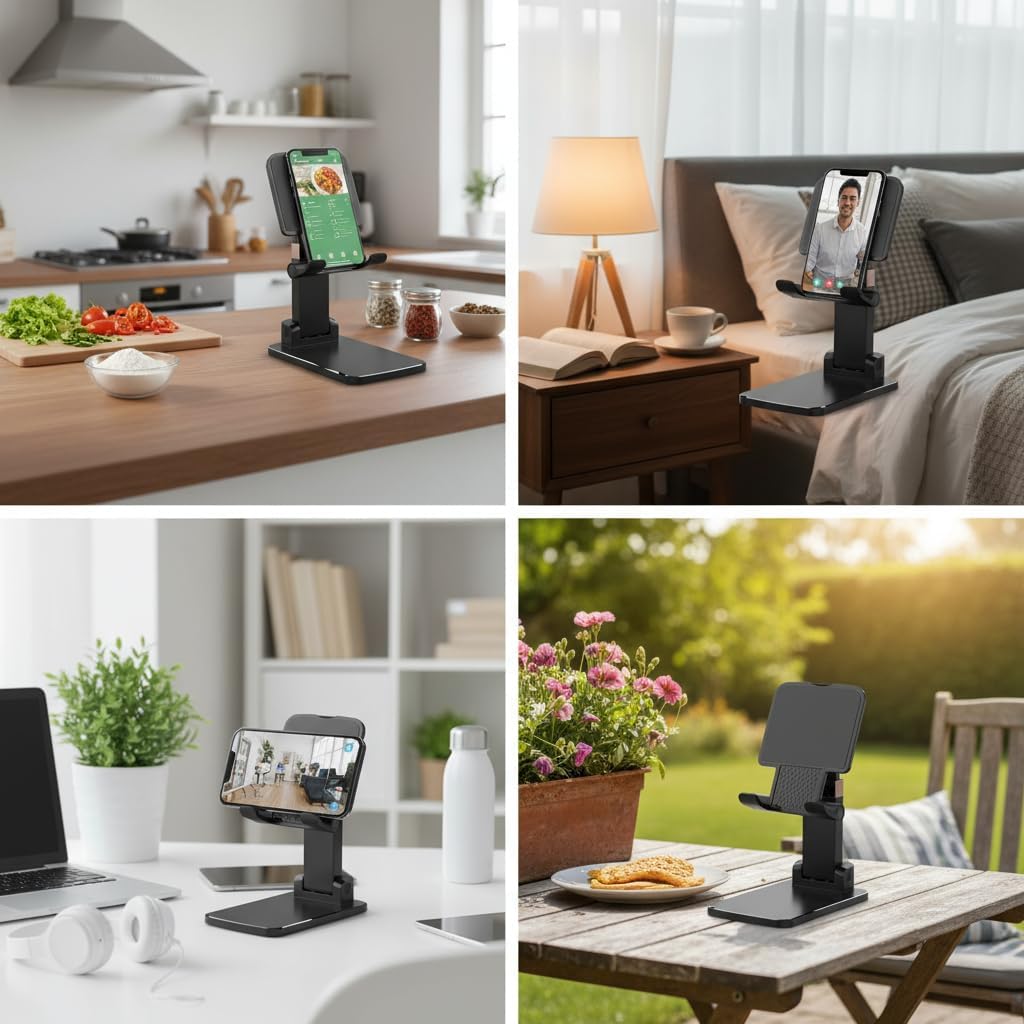 Adjustable Phone Stand, Heavy Duty Black Phone Holder