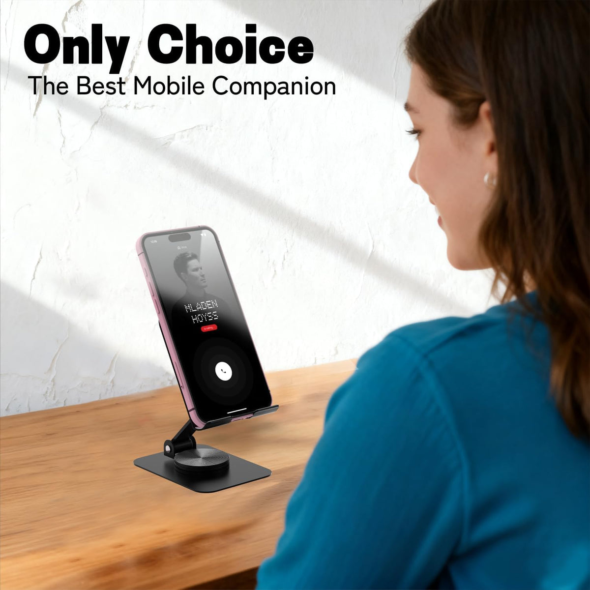 Metal Cell Phone Stand for Desk, Multi-Angel Adjustable 360° Rotation Non-Slip and Foldable Mobile Phone Stand, Compatible with iPhone 18/17 Series and All Smartphones, Black