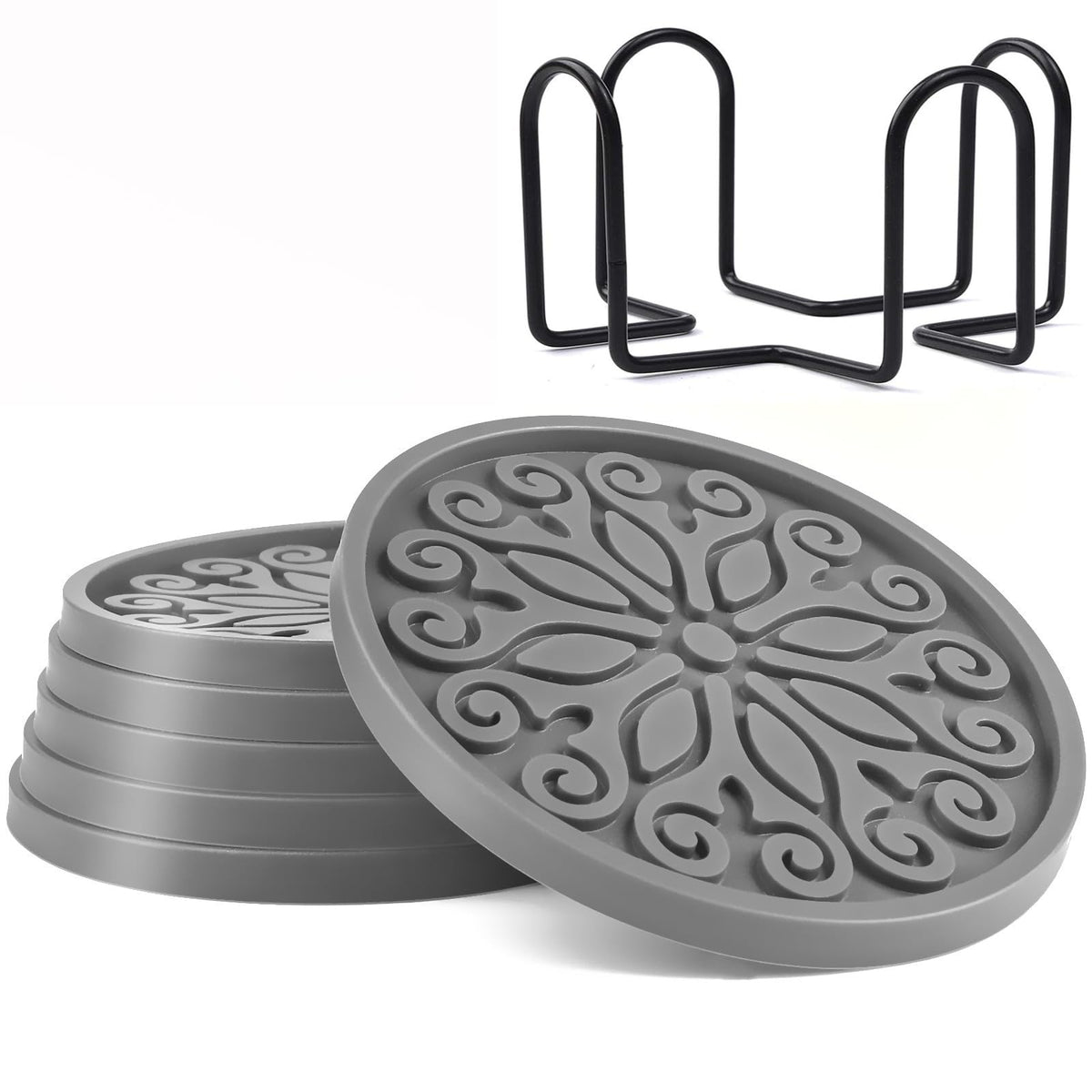 Silicone Coasters for Drinks,Resistant Reusable Drink Coasters-Great Gift for Birthday, Housewarming,Room Decor,Holiday Party (*2-Gray)